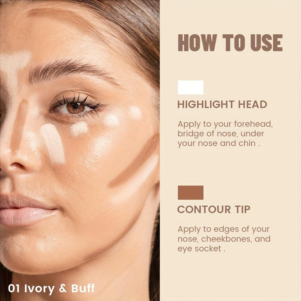 Double Ended Multi Function Contour Stick Long Lasting Highlight & Define for A Three Dimensional Nose Bridge Shadow, Waterproof Foundation