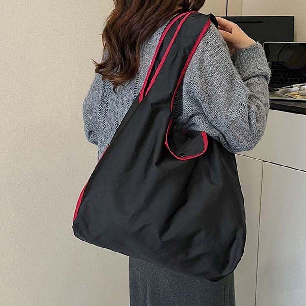 Large Capacity Foldable Shopping Pouch Portable Contrast Color Shoulder Bag  Travel