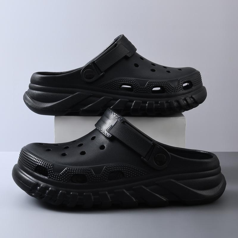 

Couple hole shoes Xia Liang slippers EVA outdoor men s and women s fashion lightweight solid color bag head soft sole beach shoes 35-36 чорний