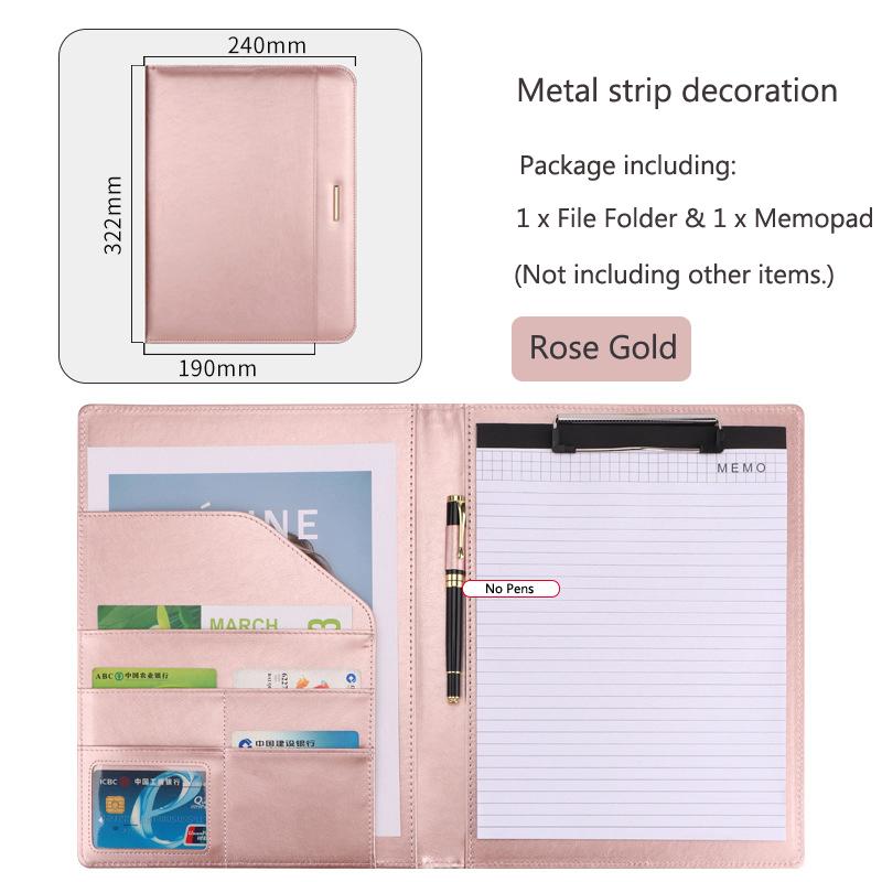 A4 Business Padfolio File Mappa Rose Gold irattartó Vágólap Mappa Bőr Asztal Szervező Találkozó Írótömb Iroda