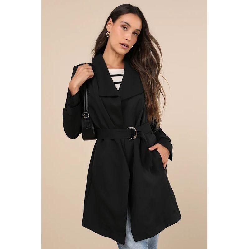

Export Lu s Fashion All-Matching Fall and Winter New Arrival Slim Looking Elegant Hepburn Black Work Clothing Elegant Trench Coat Cardigan Outwear Black XL