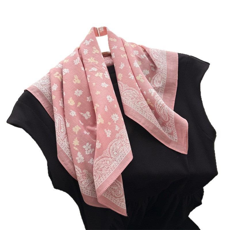 Women S Floral Printed Cotton Small Square Scarf Elegant Sunscreen Decorative Neck Scarf