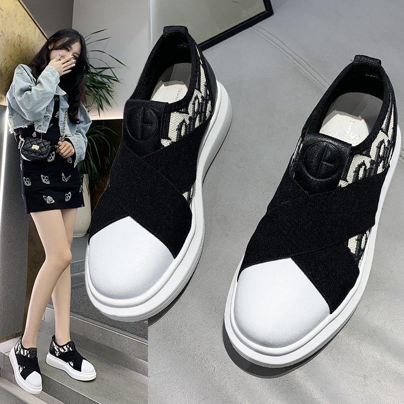 New fashion versatile 2025 flying woven breathable round head low heel elastic cloth casual women's shoes comfortable and versatile
