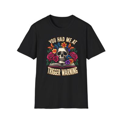 Trigger Warning Skull Roses T-Shirt Goth Emo Alt Dark Humor Tee