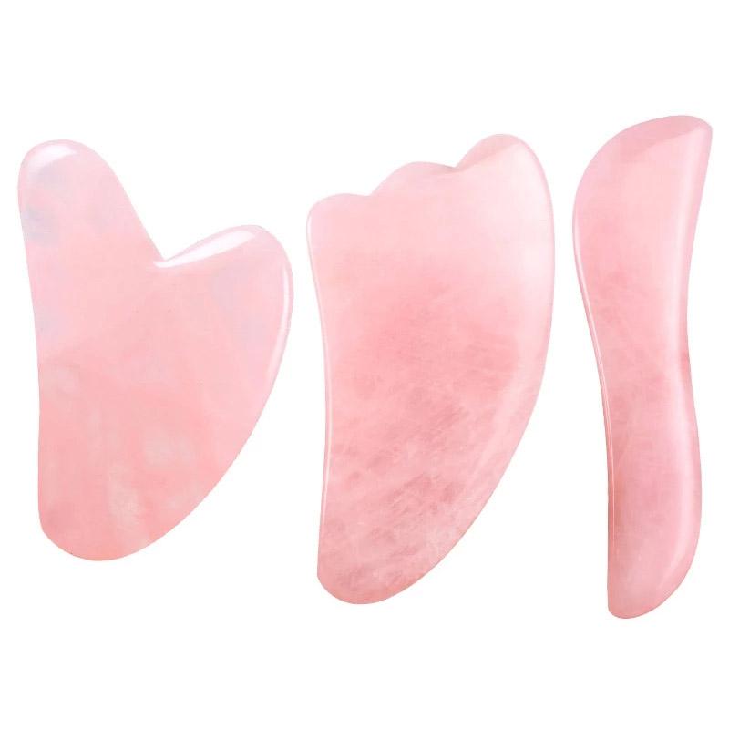 

3pcs Natural Rose Quartz Jade Scraping Board Set Facial Anti-Aging Gua Sha Lifting Massage Spa Gouache Scraper Jade Massager