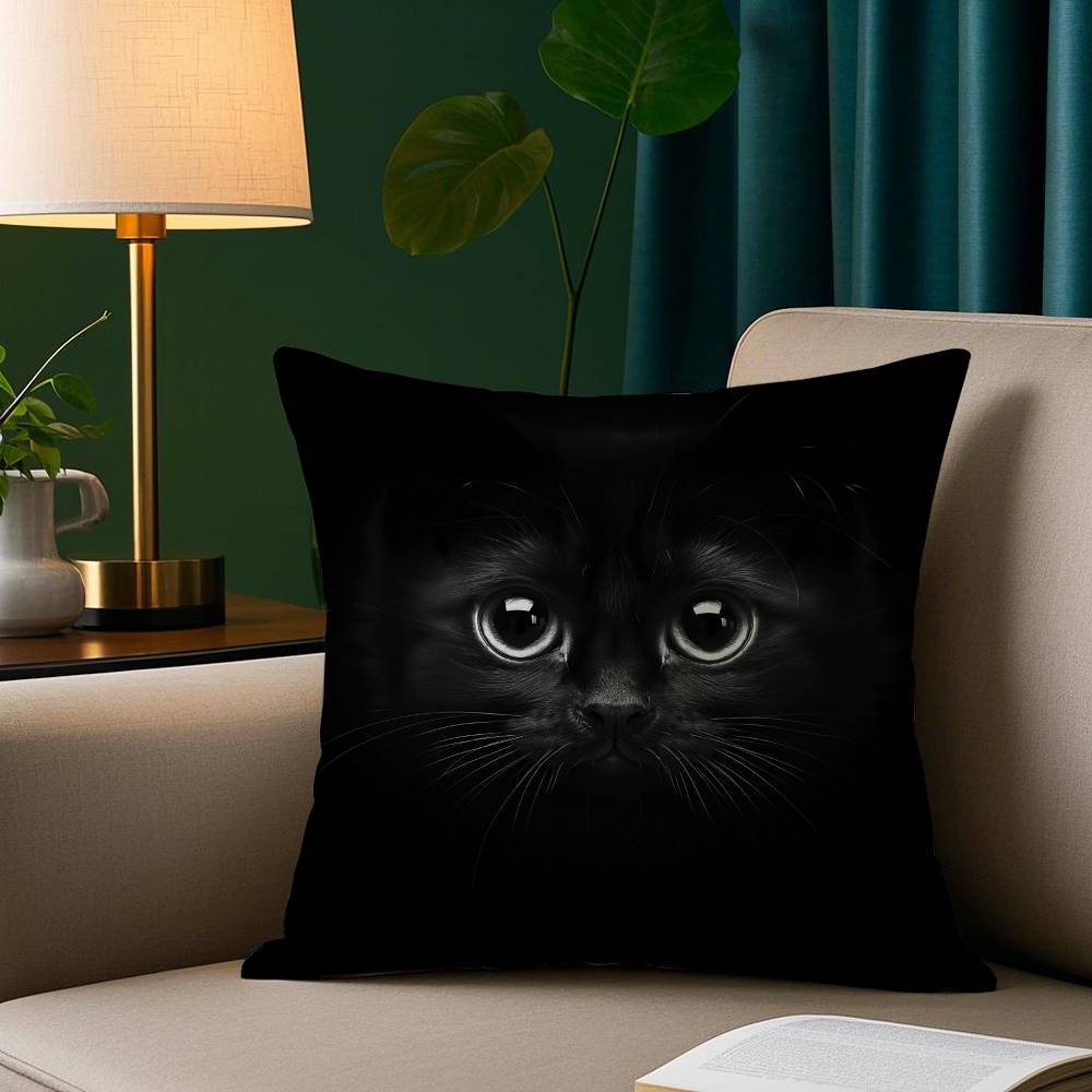 Schwarze Katze Niedlicher Kissenbezug Plüschstoff Weicher Kissenbezug Doppelseitiger Druck Sofakissenbezug Wurfkissen