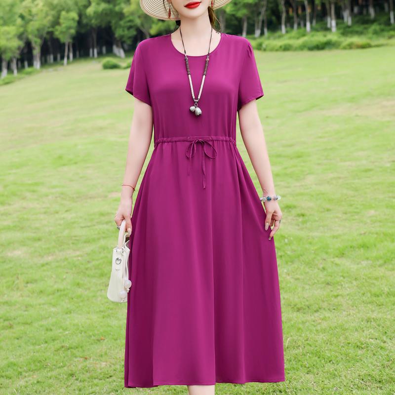 Elegant Women's Summer Dress Plus Size Short Sleeve Casual Long Dresses Vintage Clothes