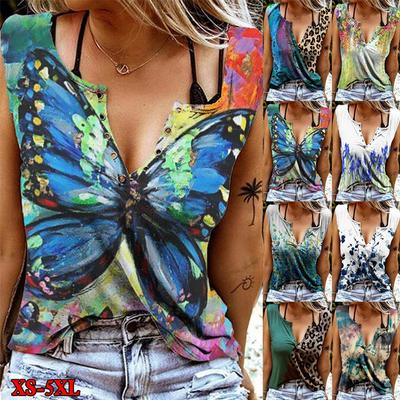 New Summer Women's Fashion Tops Casual Printing 9Color Sleeveless Tank Tops(XS-5XL)