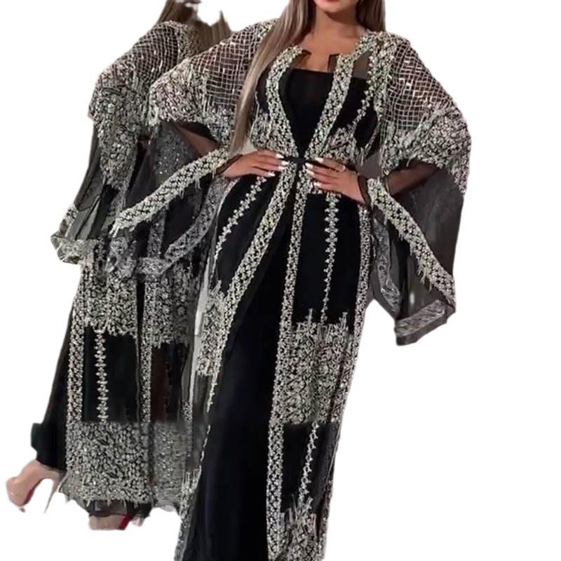 2025 Gold-Stamped European & American Women's Evening Shawl Dress: Elegant, Sexy, Large Swing Skirt for Banquet