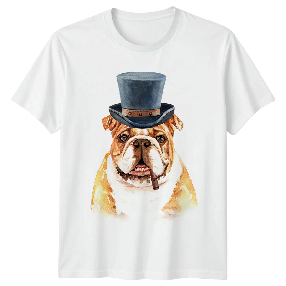 

Bulldog Top Hat Cigar Mens T-Shirt Funny Dog Lover Tee S