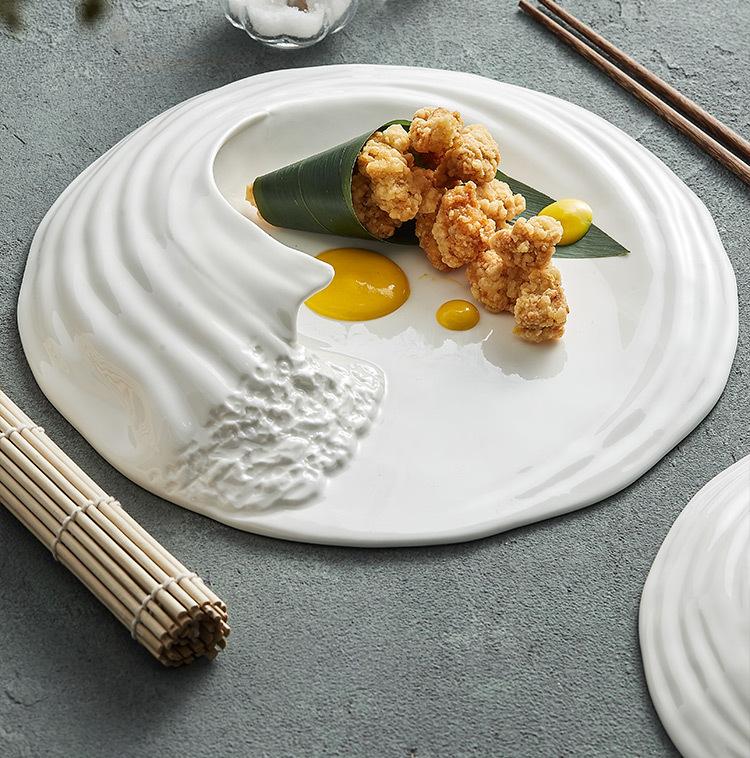 Chic Sea Wave Fusion Ceramic Dinner Plate Restaurant Hotel Grade Cold Dish Presentation