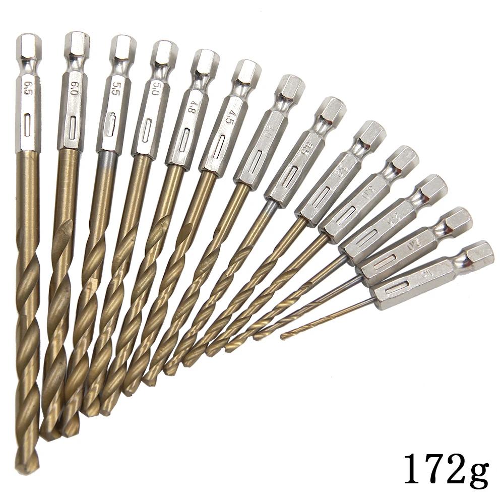 Hexagonal Handle 13pc Titanium Twists Drill 1.5-6.5mm Electric Drill Screwdriver Drilling Reaming Drill Tool Gun Drill Bit Set