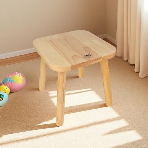 BEE&OAK Solid Rubberwood Small Stool for Adults and Children, Stylish Colors, Perfect for Bedrooms, Bathrooms, and Kitchens, Plant Stand, Square Stool