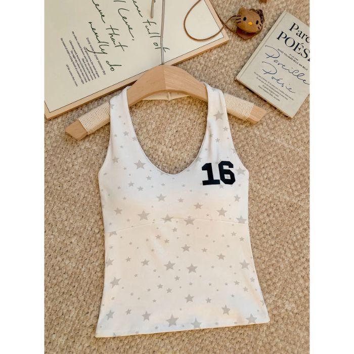 Summer New American Sweet and Spicy Style Star Printing Neck Vest Female Slim and Thin Temperament Versatile Top