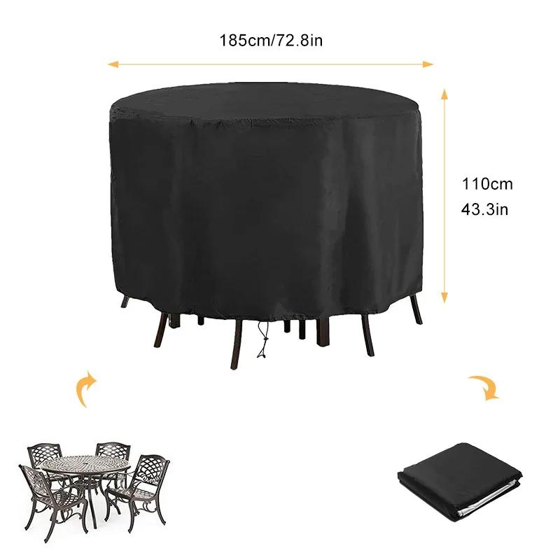 Oxford Cloth Garden Furniture Round Table Cover, Waterproof Sunproof Dustproof, Universal for Round Table & Chairs
