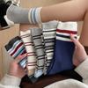 Grey-toned Women's Double-needle Mid-calf Socks, Spring, Autumn and Winter Striped Pile Socks, School Style