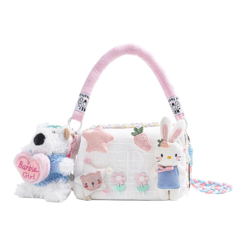 

DIOR [Customized Cosmetic Bag] Pink and White Stars Flower Decoration French Romantic Polyester Fiber White Storage Bag Portable белый