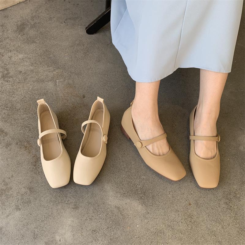

Spring and summer square head with simple thick heel soft sole low heel gentle flat heel single shoes women 35 хакі