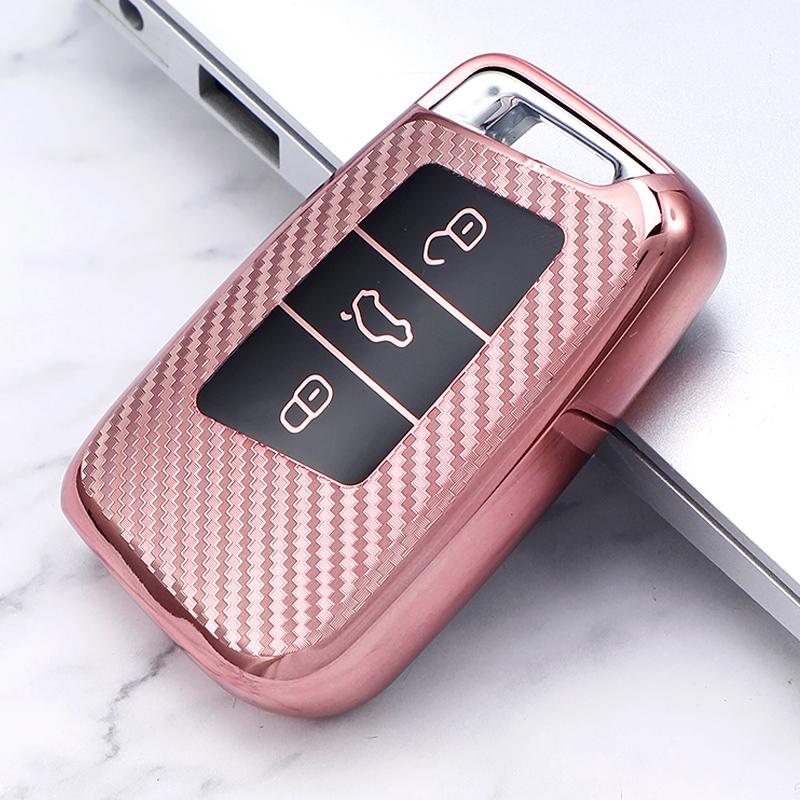 Carbon Fiber TPU Car Key Cover Case Shell for Volkswagen VW Tiguan MK2 Magotan Passat B8 CC 2017 2018 for Skoda Superb A7