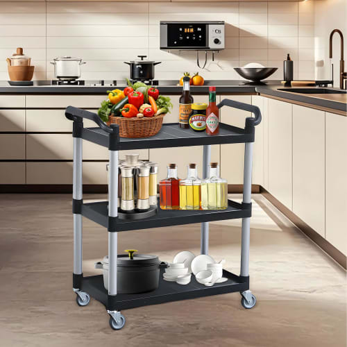 Tool Cart with Casters, 3-Tier Service Cart, Kitchen Cart, Kitchen Cart, Garage, Tool Storage, Commercial Use, Antibacterial, Resin Tool Cabinet, Trol