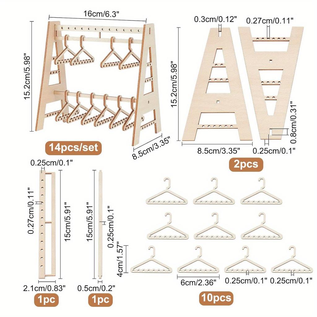 Earring Display Stand, Jewelry Organizer, Ear Stud Stand, Wood Mini Coat Hanger Rack Earring Holder for Retail Store Tabletop