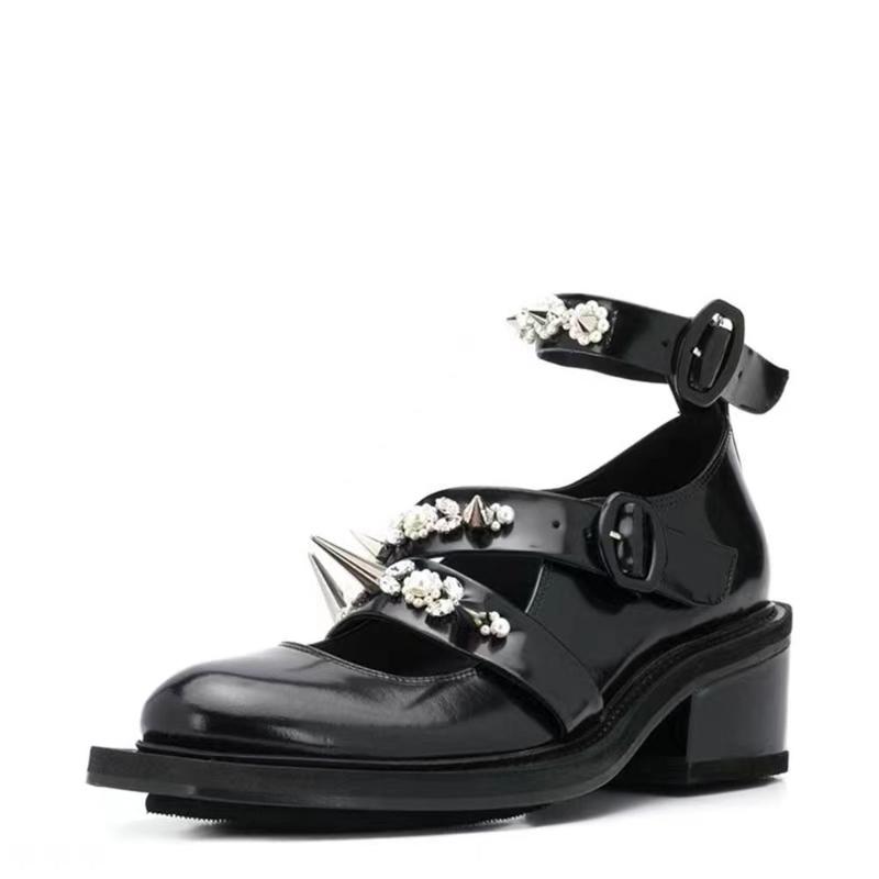 

Мода Новый Стиль Круглый Носок Клепки Высокие Каблуки Женские Толстые Каблуки Ремешок на Щиколотке Микрофибра/Сатин Мода Жемчуг Женские Большой Размер 43 34