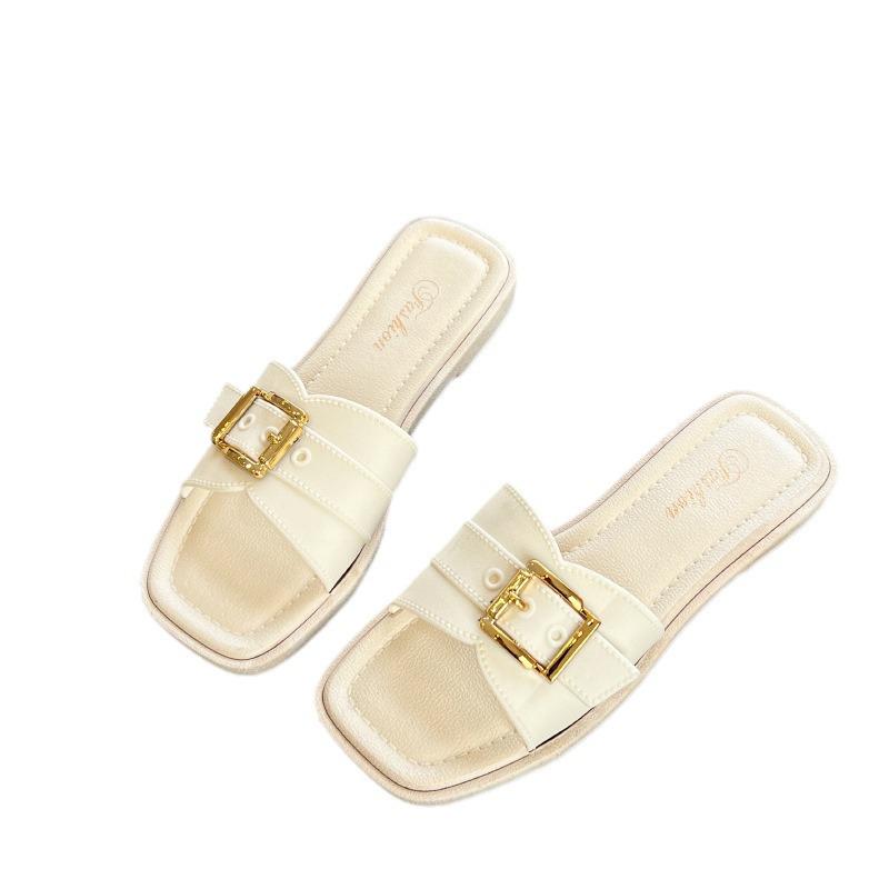 Women's Summer Fairy-Style Square Buckle Slippers - Soft Sole, Versatile Outdoor Beach Sandals