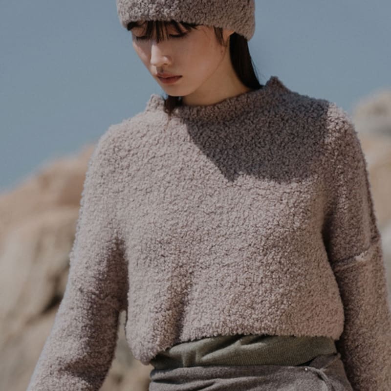 REPLAIN FLUFFY WOOL BLENDED KNIT HAT_GREY