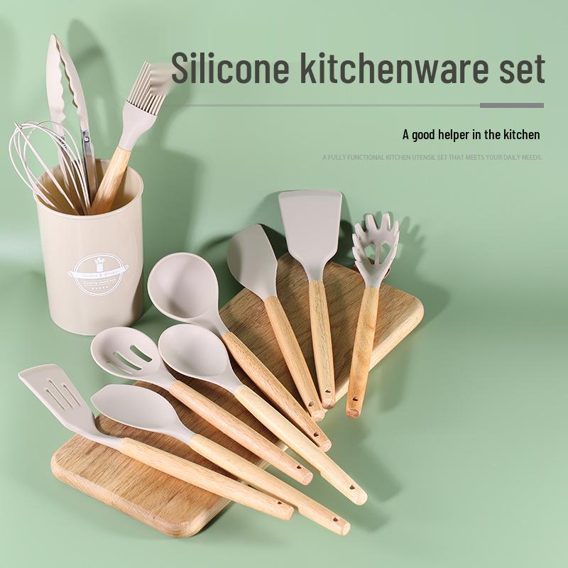 Silicone Non-Stick 12-Piece Kitchen Utensil Set with Storage Bucket