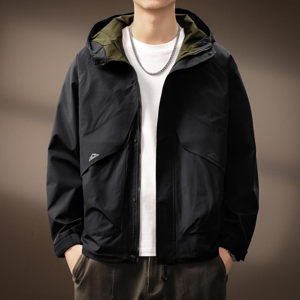 Premium Men's Outdoor Hooded Windbreaker - Functional, Durable, Autumn/Winter Jacket with Loose Fit and Three-Proof Technology