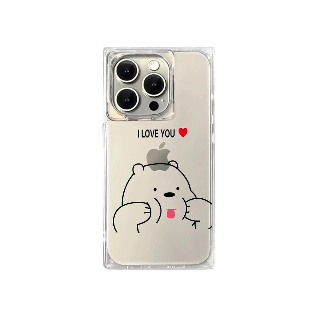 Clear Square Back Tube Case Protection For iPhone 13 11 14 Pro Max 15 Plus 16 ProMax 12 Anti-Oxygen,Cute Bear Pattern Casing