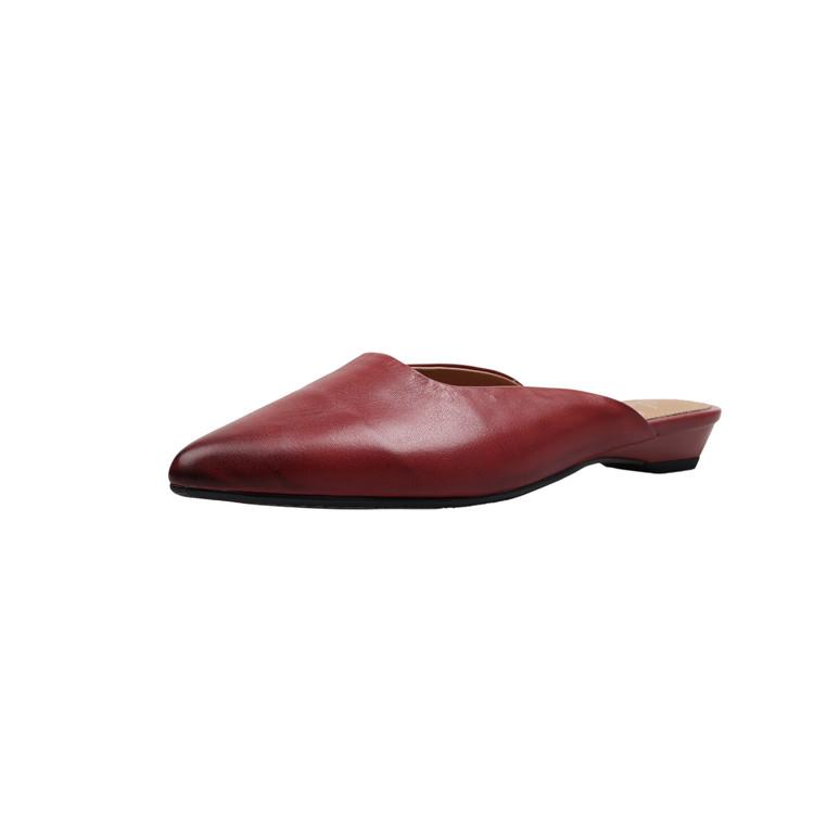 Fashion NEW Summer Women Mules Genuine Leather Shoes for Women Pointed Toe Low Heel Slippers Concise Cover Toe Slingback Black Sandals