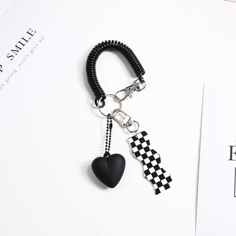 Cartoon Acrylic Cute Checkerboard Car Keychain Key Rings Bag Pendant Anti-Lost Chain
