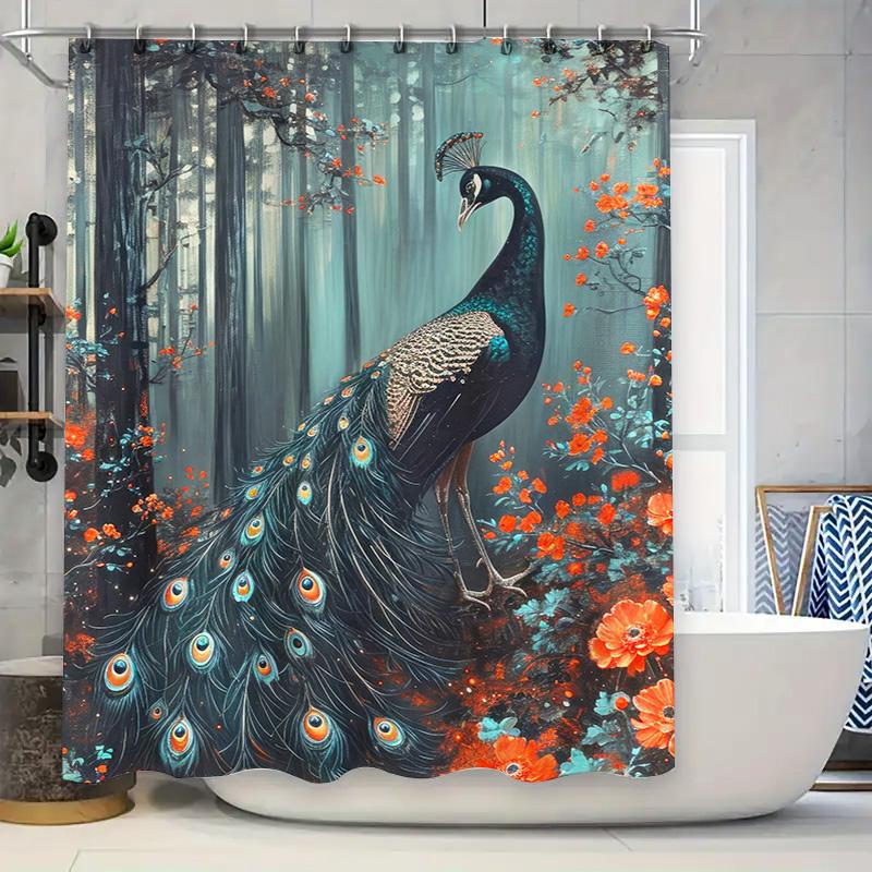 

Водонепроницаемая и устойчивая к плесени шторка для душа с рисунком лесного павлина, занавеска для разделения семейной ванной комнаты, таинственный художественный стиль 90x180cm