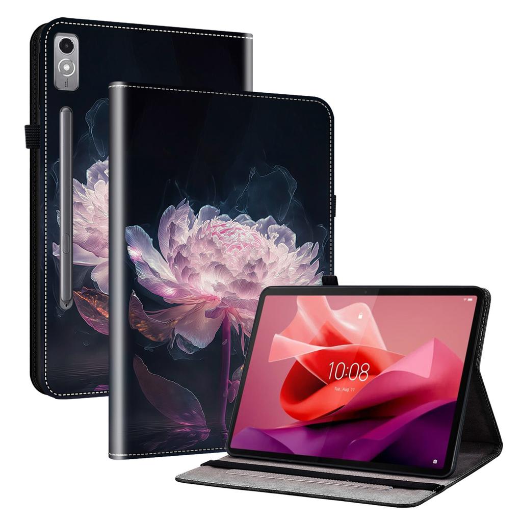 For Lenovo Tab P12 Case Pattern Printing Card Slots Tablet Shell with Foldable Stand