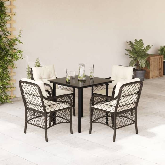 VidaXL Garden Dining Set with Cushions 5 Pcs, Patio Table and Chairs, Outdoor Furniture Terrace, Modern, 3212118