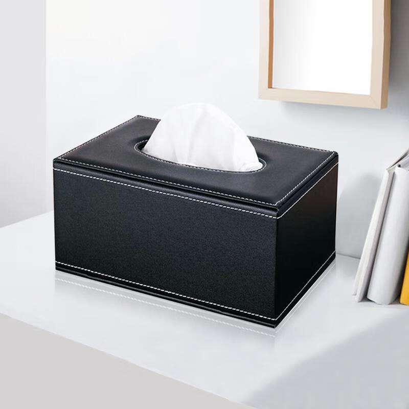 JINGRUIXIANG Square Leather Desktop Organizer with Pen Holder and Tissue Box