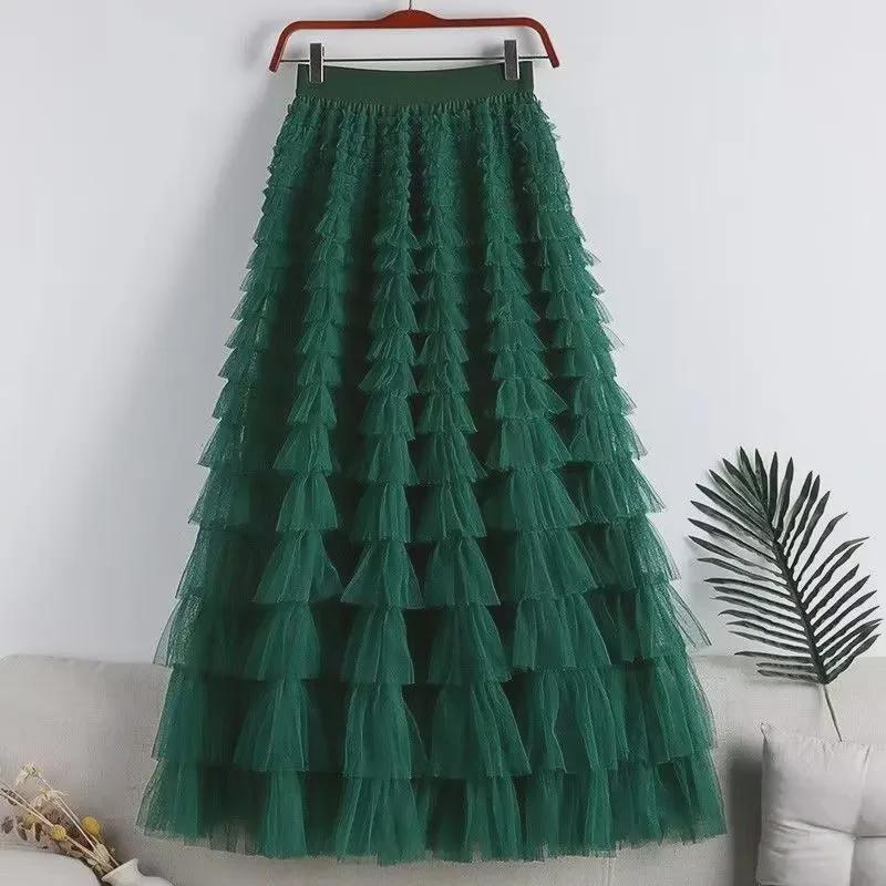 "2023 Spring/Summer Layered Mesh A-Line Skirt for Women"