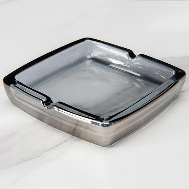Classic Square Crystal Glass Ashtray for Men and Women, Transparent Smoke Cup, Creative Home Bar, Living Room, Simple Factories