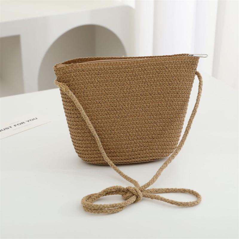 Summer Solid Color Straw Bag Shoulder Messenger Round Bag Children Versatile Outing Beach Bag Light Board DIY Round Weaving