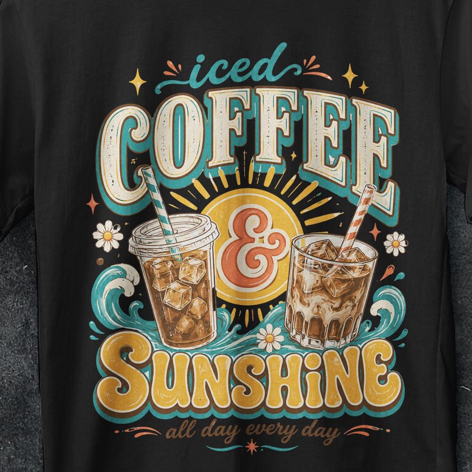 Iced Coffee and Sunshine Shirt, Iced Coffee Shirt, Coffee Lover Gift, Summer Vibes Shirt, Coffee TShirt, funny, gift for friend, ice t shirt L