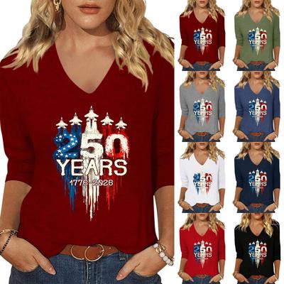 Womens Casual V Neck Top with 250 Years 1776 To 2026 Independence Day Printed Graphic Loose Fit Half Sleeve Shirt
