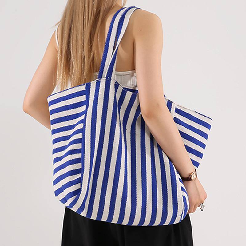 Korean Version Large Capacity Tote Bag New Fashion Striped Tote Bag Shoulder Bag