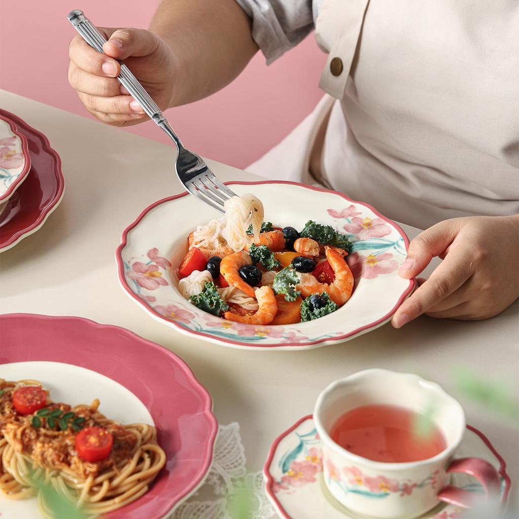 Sean Underglaze Tableware Set, Phalaenopsis Light Luxury Ceramic, Red Dish Set, Rice Bowl Plate Housewarming