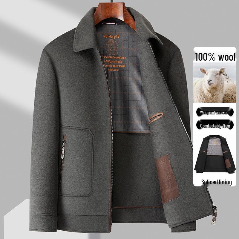 Men's Double-Faced Wool Jacket with Detachable Duck Down Liner and Turn-Down Collar
