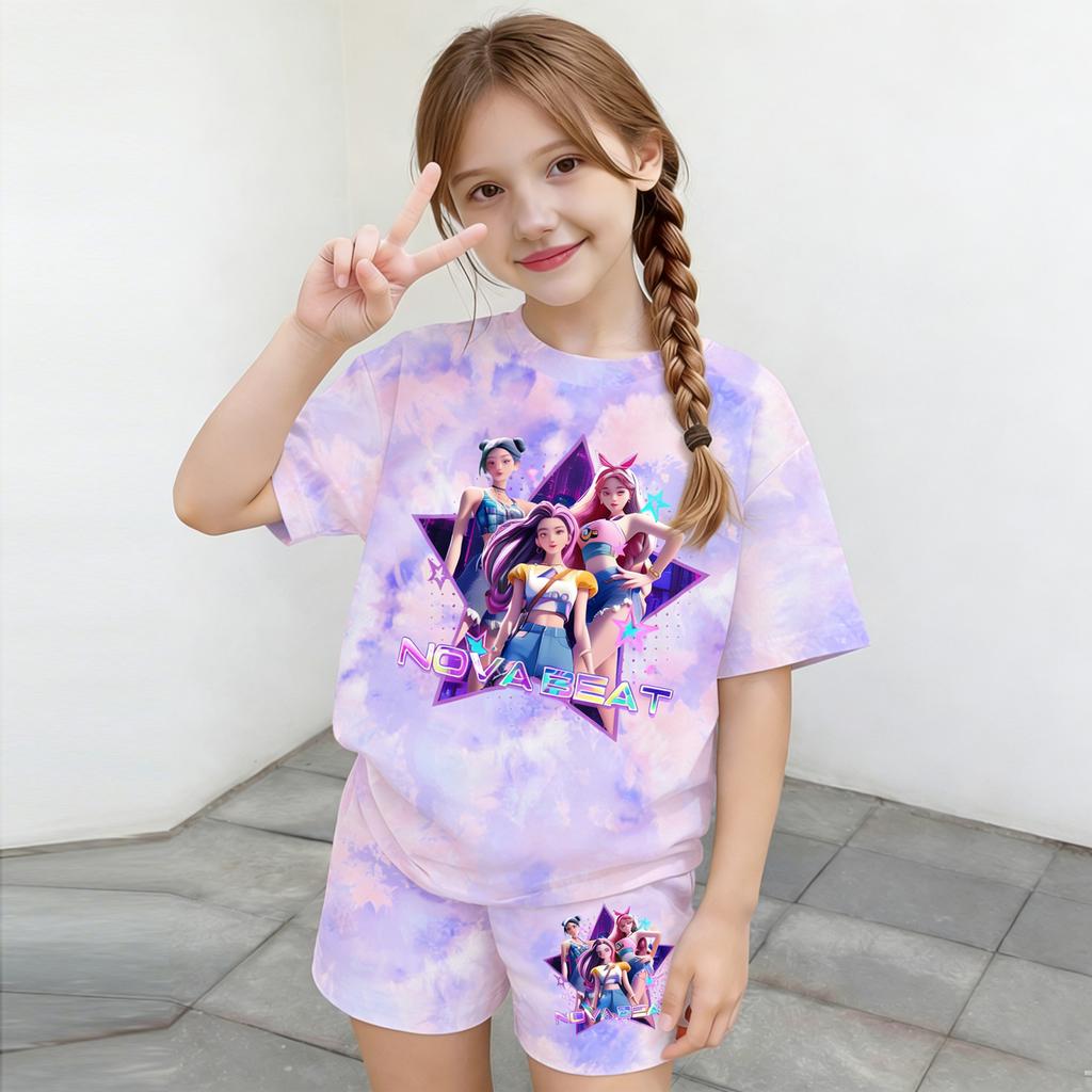 Children's Casual Short-sleeved Printed Short-sleeved Top And Shorts Two-piece Set