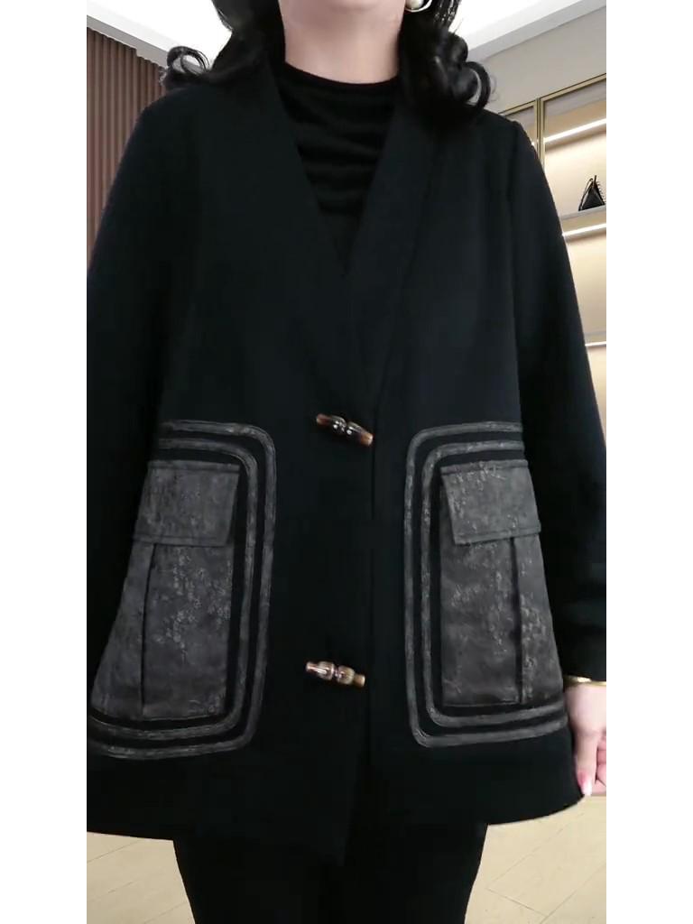 

Весна 2025 Толстовка большого размера свободного кроя с большими карманами для женщин среднего возраста - Повседневный хит продаж от инфлюенсера 4XL (180-200 jin) чёрный