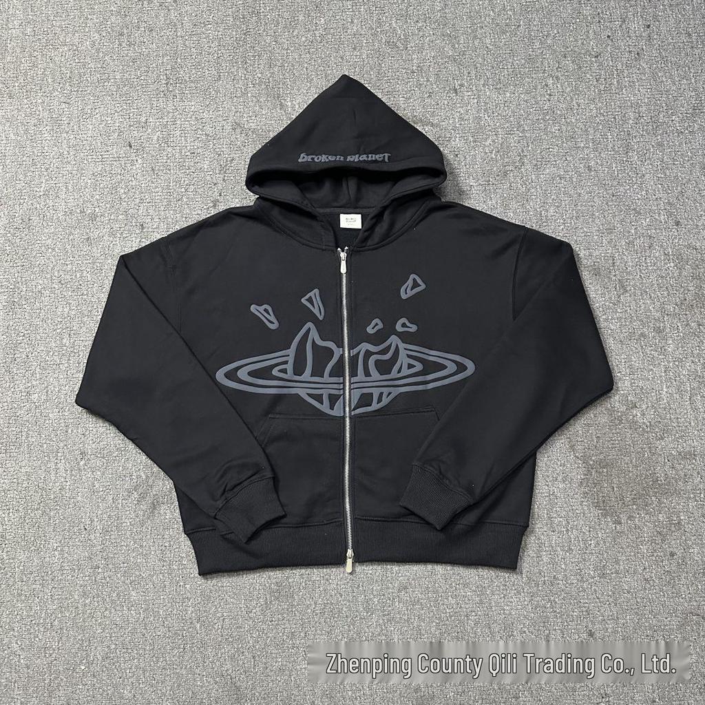 Americká trendy vícebarevná grafická dvouvrstvá kardiganová mikina