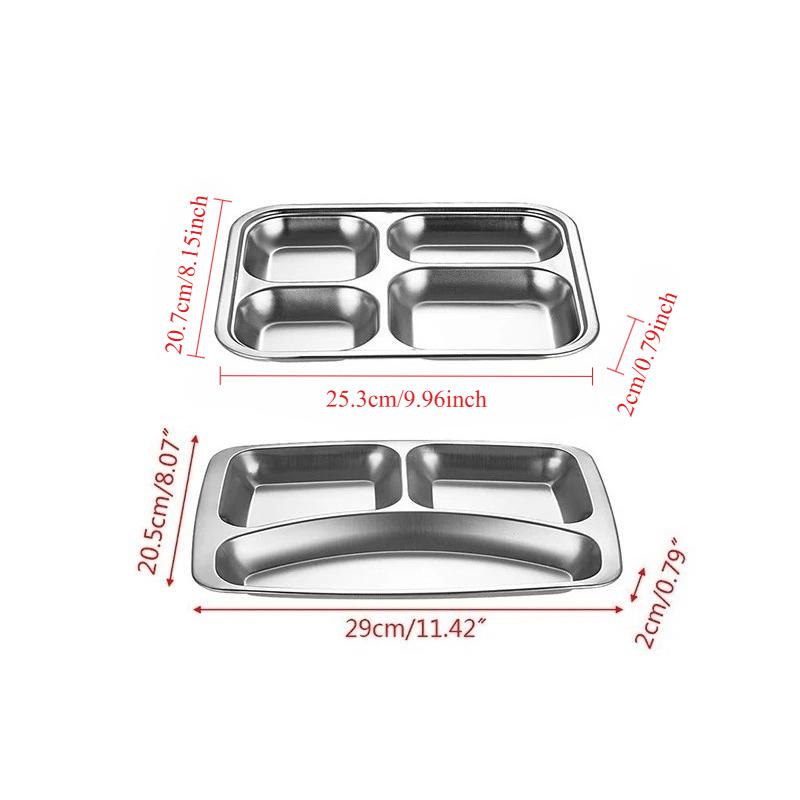 Fast Food Plate 304 Stainless Steel Divided Dinner Tray Lunch Container Food Plate for School Canteen Fast Food Adult Lunch Box