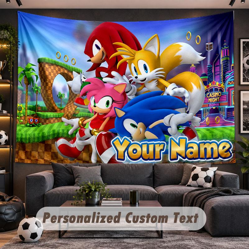 Wall Hanging Tapestry Custom NameSonic Pattern Personalized Printed Fabric Wall Decor